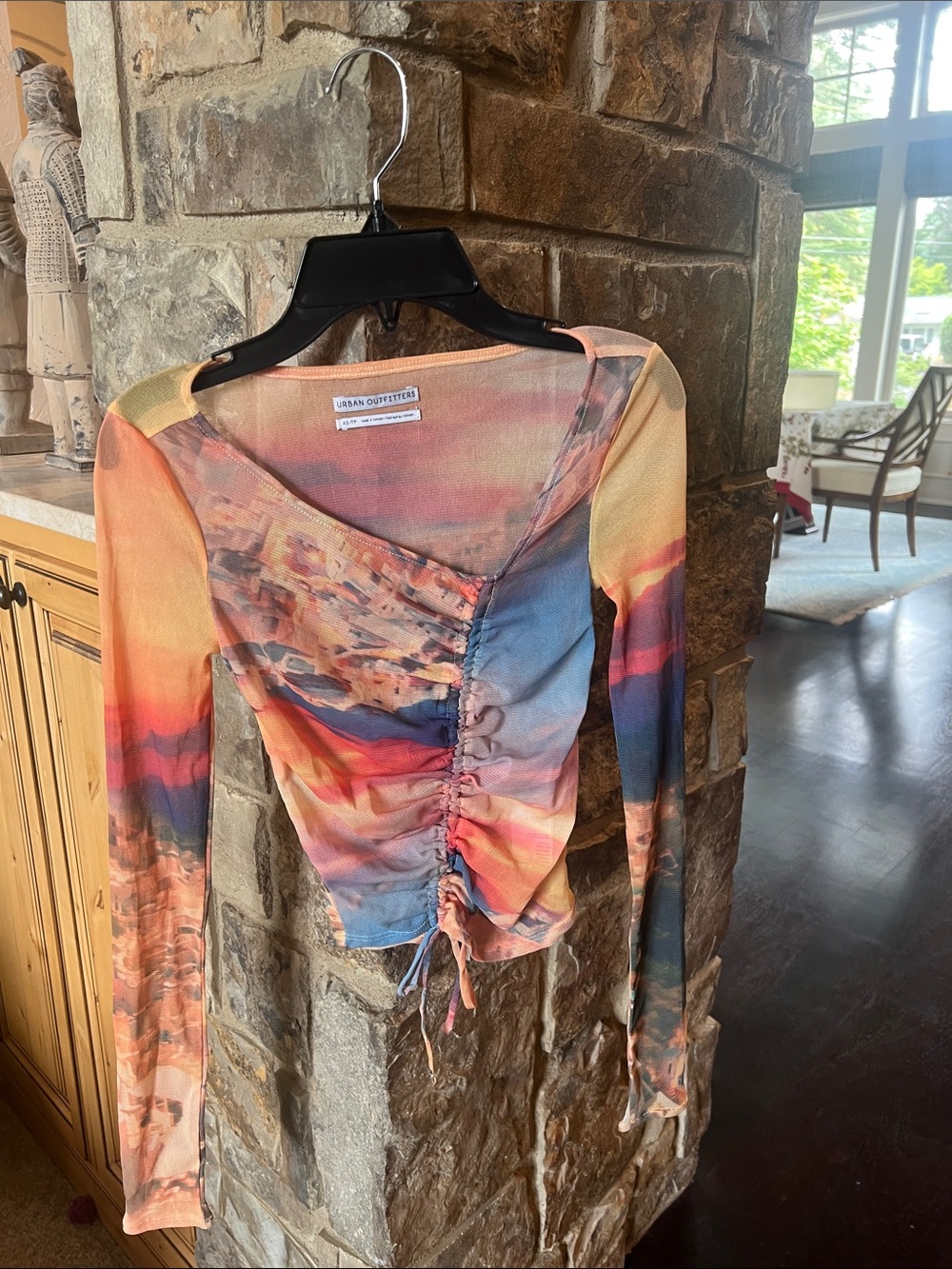 Urban Outfitters Sunset Print Ruched Long Sleeve Top